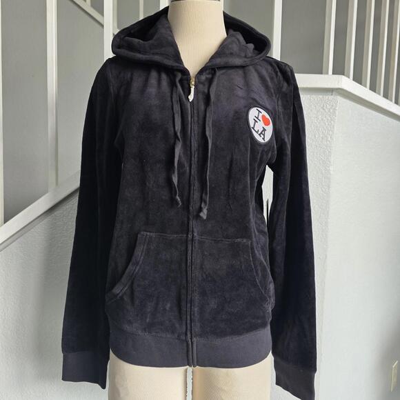 Juicy Couture Black Label Los Angeles Velour Black Hoodie Women's Size Lrg NWT
